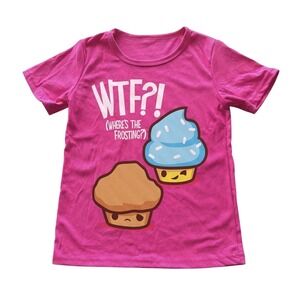 Graphic Tee Womens Small Pink Excellent WTF Cupcake Muffin Short Sleeve